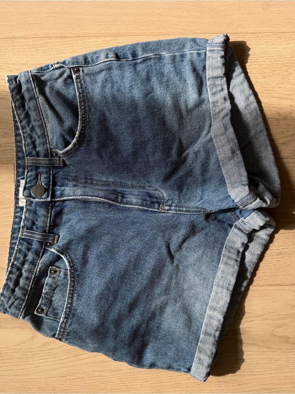 Muse Light Blue Rolled-Hem Denim Shorts